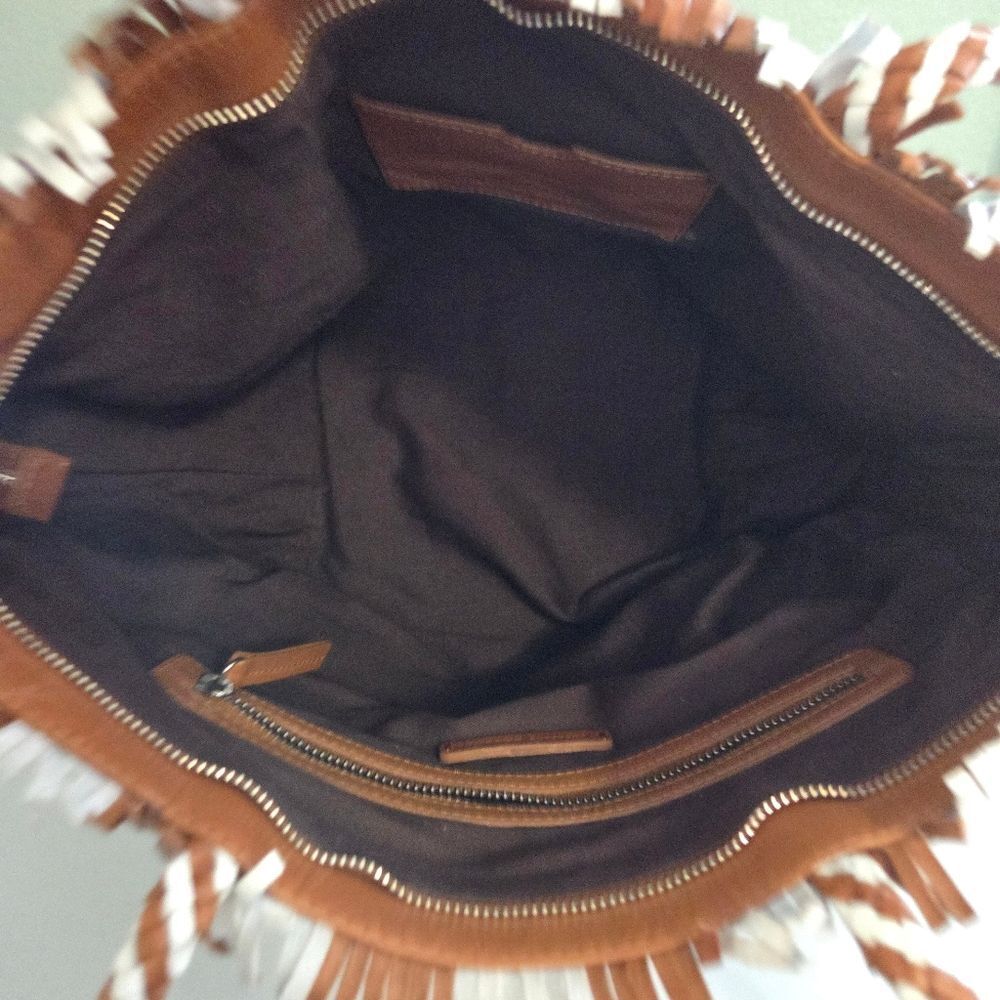 Loeffler Randall Woven Leather Brown & White Tote Bag - Picture 10 of 14
